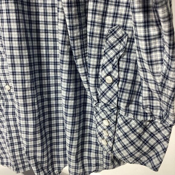 Lakin McKey Trading Co By Key Long Sleeve Blue Plaid Pearl Snap Shirt 2XLR - Picture 3 of 12